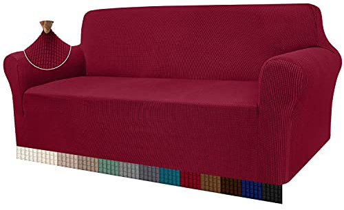 Granbest Sofabezüge mit hohem Stretch, 3-Sitzer, superweich, stilvoll, für Hunde, Haustiere, Katzen, Jacquard, Spandex, rutschfester Sofa-Schonbezug für Wohnzimmer-Möbelschutz (3-Sitzer, Weinrot)