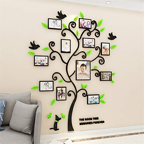 3D Wall Stickers Photo Frame Tree Wall Sticker Frame Decor Sticker Home Art Decor for Living Room Bedroom Hallway Kids' Room Frame Decor Sticker Home Decor (160 * 190cm, Light Green)