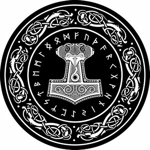 for-collectors-only Thors Hammer Teppich ø 90cm Rundteppich XL Thor Valhalla Fussmatte Wikinger Walhalla Runen Logo Fußmatte Schmutzmatte Türabstreifer Türmatte Odin Fußabstreifer Doormat Vikings