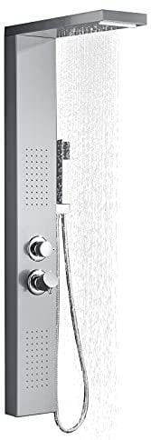 Aufun Panneau de douche en acier inoxydable avec douche à effet pluie, douche de massage, colonne de douche avec douchette pour salle de bain, argent