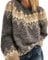 HUIPYOU Women's Fall/Winter Round Neck Casual Loose Mohair Coarse Knit Jacquard Women's Sweater Grey
