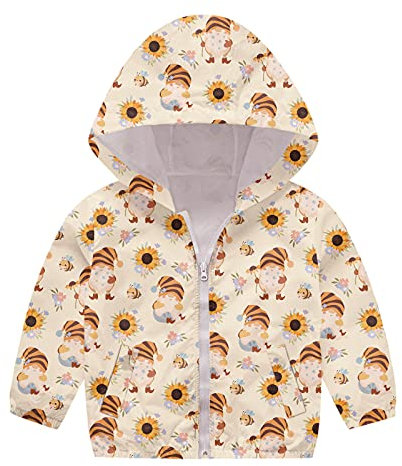 FNKDOR Veste légère Fille Garçon Bébé imprimé Manteaux Imperméables à Capuche Coupe-Vent à Fermeture à Glissière Complète Protection Solaire Manteaux de Plein Capuche Blouson (A Yellow, 12-18 Mois)