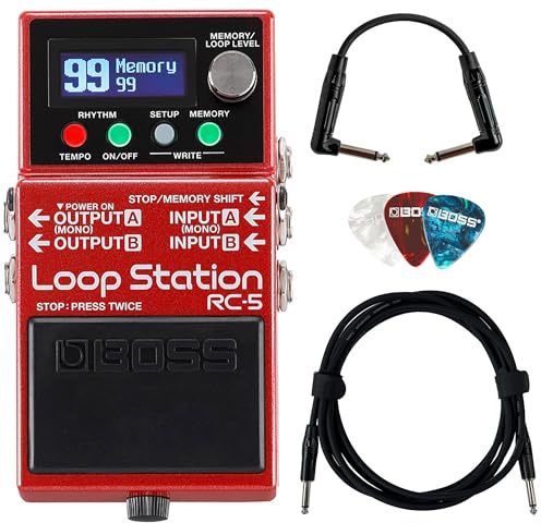 Boss RC-5 Loop Station Bundle with Gearlux Instrument Cable, Patch Cable, and Picks