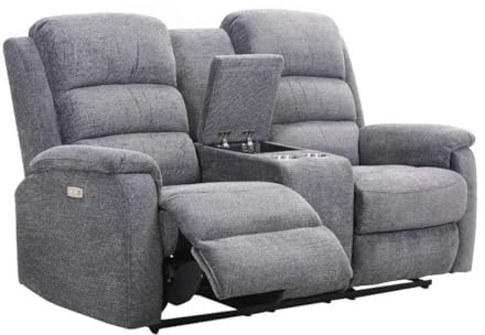 Vente-unique - Canapé 2 Places Relax électrique avec Tablette en Tissu Gris NEVERS