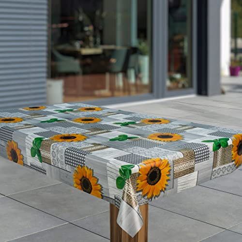 laro Wachstuch-Tischdecke Abwaschbar Garten-Tischdecke Wachstischdecke PVC Plastik-Tischdecken Eckig Meterware Wasserabweisend Abwischbar, Muster:Sonnenblumen Gelb Grau Grün, Größe:118x220