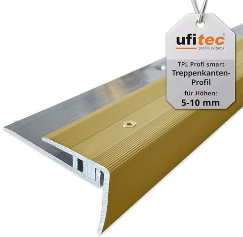 ufitec® Profi Smart Profilsystem für Vinylböden - geeignet für Belagshöhen von 5-9 mm - ALU eloxiert - SILBER - (Gold, Treppenkantenprofil | Länge: 90 cm)