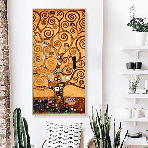 Gustav Klimt Kuss Lebensbaum Poster und Drucke Wandkunst Leinwand Gemälde Bild für Wohnzimmer Flur Wohnkultur23.6 x47.2 (60x120cm) Kein Rahmen