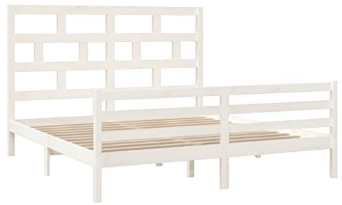 vidaXL Massivholzbett, Bett Holzbett für Schlafzimmer, Bettgestell Bettrahmen mit Lattenrost Kopfteil Fußteil, Doppelbett, Weiß 180x200cm