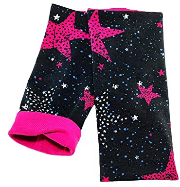 Britta Meier Pulswärmer, Midi-Arm-Stulpen, zum wenden geeignet, 2 Lagen Baumwolljersey (Schwarz-Pink-Stars)