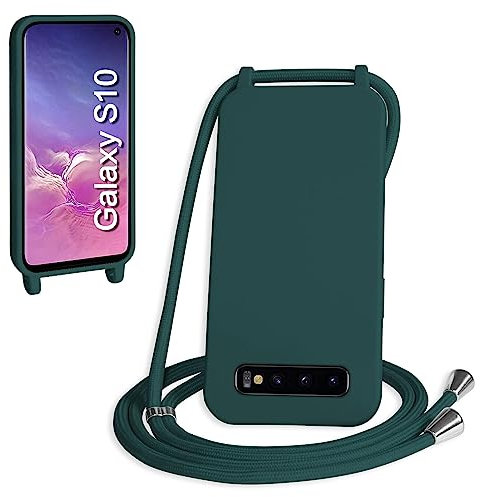 WenBaby Handykette für Samsung Galaxy S10 Hülle mit Band,Handyhülle mit Schnur zum Umhängen Silikon Seil Necklace Schutzhülle mit Kordel Tasche Case TPU Bumper für Galaxy S10- Dunkelgrün