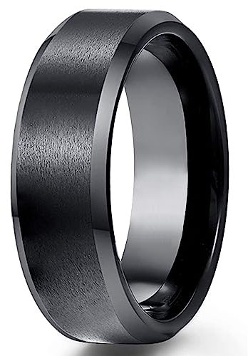 ESHIONER G23 Titan Ringe für Herren Damen 8MM Schwarzer Ringe Herren Eheringe Herren Verlobungsringe Freundschaftsring Versprechungsring Ehering Größe 52(16.6) - 70(22.2)