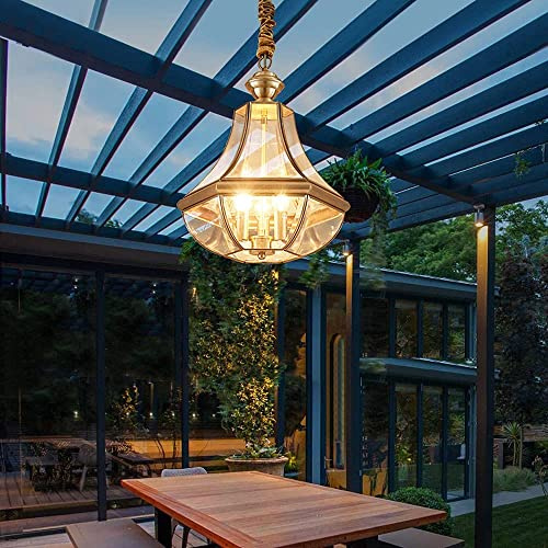 IP44 Outdoor Waterproof Hanging Pendant Lamp External Copper Lantern Chandelier E14 3-light Anti-rust Ceiling Light Suspended Mounted Luminaire Pavilion Sun Room Lighting Change for the better
