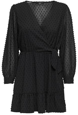 ONLY Damen Onltiva L/S Dobby Fake Wrap Dress WVN, Schwarz, M