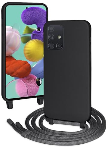 FERLAN handyband Hülle für Samsung Galaxy A51 4G mit Band, HandyHülle mit Kordel, Weich Silikon TPU Stoßfest Bumper mit Kette zum Umhängen für Samsung Galaxy A51 4G, Handy Lanyard - Schwarz