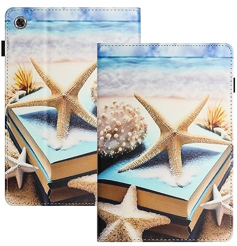 LSPCASA Hülle für Samsung Galaxy Tab A9 Plus/A9+ 11 Zoll 2023 (SM-X210/X215/X216) PU Leder Schutzhülle mit Standfunktion Kartenschlitz Flip Tablet Hülle für Galaxy Tab A9 Plus/A9+,Seestern