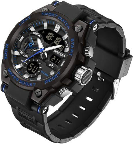 Militär Uhr Herren Armbanduhr Multifunktions Analog Digitale Sportuhr mit Stoppuhr Wecker Jungen 5ATM Wasserdicht Army Herren Uhren mit Beleuchtung Datum und Wochentag Casual Sport Watch