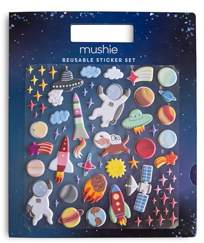 Mushie Aufkleber für Kinder | Wiederverwendbares Aufkleberbuch Set Buch | Abnehmbare Puffy-Aufkleber Bastelaktivität (Weltraum)