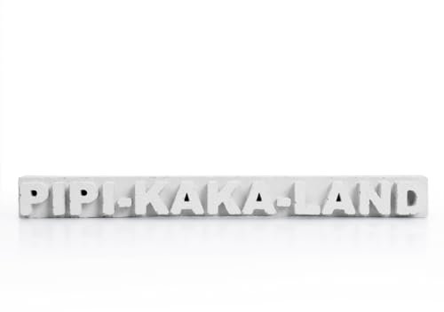 Dekorativer Aufsteller „PIPI-Kaka-Land“ handgegossen aus Beton (Weiß)
