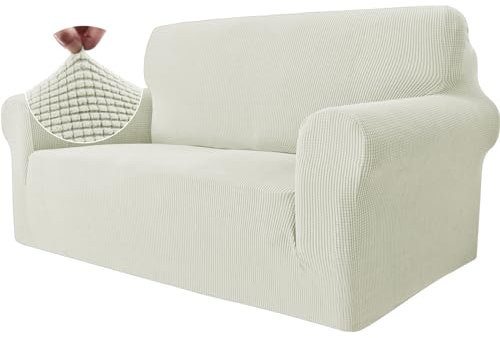 Ystyle Funda Sofa 2 Plazas, Ajustables Fundas Sofa Elasticas, Protector Sofa Gatos Arañazo y Perros Mascotas, Funda de Sofá con Reposabrazos Antideslizante Antimanchas Lavable, Blanco Natural