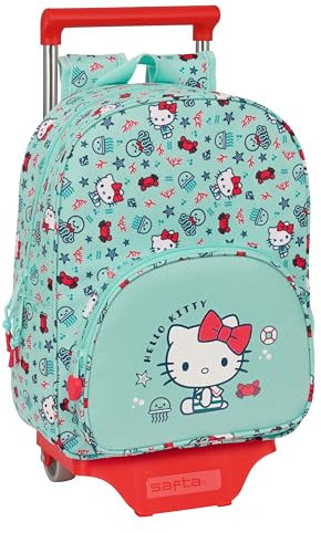 Safta HELLO KITTY SEA LOVERS - Mochila Infantil con Carro 705, Ideal para Niños de Diferentes Edades, Cómoda y Versátil, Calidad y Resistencia, 26x11x34 cm, Color Turquesa