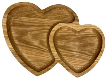 efo Vassoio decorativo in legno per snack, piccolo vassoio da portata fatto a mano, grazioso design a forma di due cuori, per noci, semi e frutta secca, vassoio per tapas in legno di qualità (due