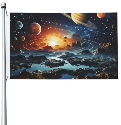 Planeten Sterne und Milchstraße Galaxie Gartenflagge 90 x 150 cm Outdoor Flagge Banner Brise Flagge verblassen nicht Flaggen für Zuhause Haus Outdoor Indoor Decor