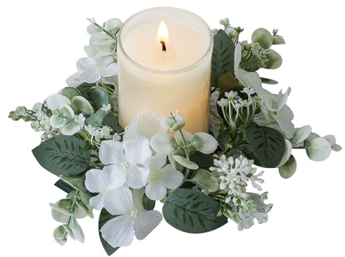 Blumenkerzenringe, 25,4 cm, kleiner Kerzenkranz, künstliche Kerzenringe für Säulen, Hortensien, Kerzenringe, Kränze für Hochzeit, Tische, Zuhause, Tür, weißer Kerzenkranz, Kerzenringe für Säulen, flor