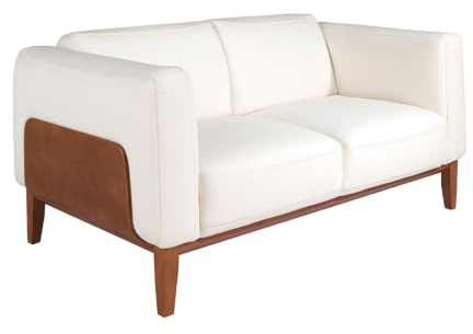Ángel Cerdá – 2-sitzer-Sofa, Gepolstert Mit Weißem Leder Mit Walnussdetails, 159 X 92 X 77 cm – Avantgarde und Komfort Für Wohn- und Esszimmer, Wohnzimmermöbel