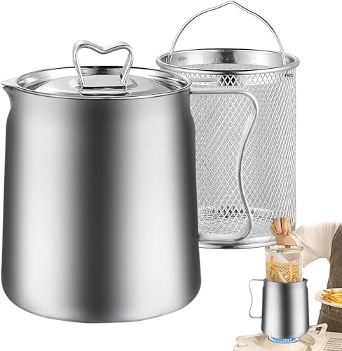304 Stainless Steel Oil Filter Pot with Fryer Basket - Large Capacity Versatile Vessel Tank Bacon Grease Container with Strainer for Oil Storage Fryer and Filter Cup Kitchen Gadgets (#1,2L)