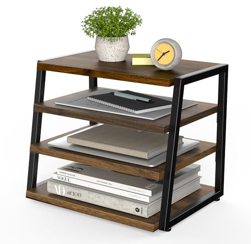 Fenge Schreibtisch Organizer 4 Etagen Holz Dokumentenhalter, A4-Papierablage, Aktenablage, Zeitschriftenhalter, Briefablage, Papier Magazin Organisator für Büro und Zuhause (Braun)