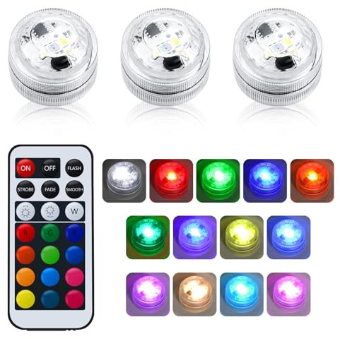 Mini Submersible LED Lights with Remote Small Hot Tub Under Water Lights Waterproof Tea Lights Battery Operated for Pond Fountain Pool Vase Garden Christmas Halloween Party Decoration