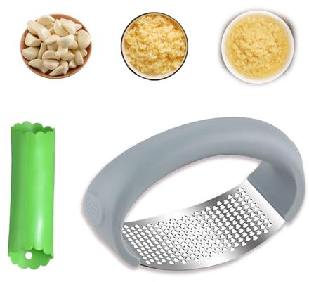 YongSral Presse Ail Inox, Ecrase Ail Manuel avec Epluche Ail, Presse Ail à Bascule, Garlic Press Rocker Crusher, Stainless Steel Garlic Press, Presse-ail Manuel, Convient pour Hacher, Écraser l'Ail