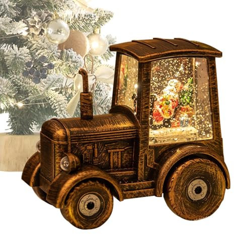 Einzigartige Traktor-Schneekugel, Vintage-Bronze-Traktor-Dekoration, nostalgische Feiertagsdekorationen, Vintage-Traktor-Form, Urlaubsdekoration, 16 x 11,2 x 15 cm, für Tafelaufsatz, Wohnzimmer