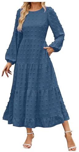 WVONIF Robe Sexy Noel Femme Robe Moulante décontractée à Manches Longues pour Femme Robe Courte élégante Basique Robe Rose poudré Femme Longue Jupe plissée Femme en Tulle Rockabilly