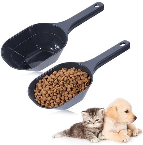 Ptwola 2 Pack Dog Food Scoop Pet Measuring Scoop Set Plastic Large Cat Food Scoop Multipurpose Container 1/2 Cup 1 Cup Capacity with Measurement Lines for Puppy Birds Rabbits Feeding Scooper Kitchen
