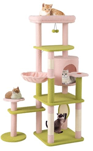 COSTWAY Tiragraffi per Gatto Alto 150 cm con Pali in Sisal e Stile Floreale