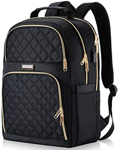 Kuosdaz Laptop Backpack for Women, 15.6 Inch Laptop Backpack Women with USB Charging Port, School Bags for Girls, Stylish Laptop Rucksack Daypack for College, Uni, Travel, Work, Black
