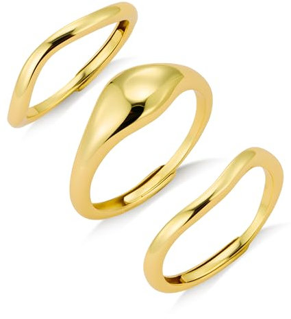 ALEXCRAFT Chunky Welle Ringe Gold Set Wasserfest Damen für Frauen Freundin Mama Engagement Promise Ring Schmuck 3 Stück