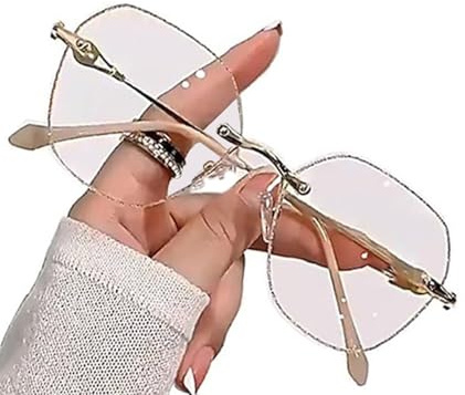 Generisch Lesebrillen Rahmenlose, Lesehilfe Frauen, Blaulichtfilter Brille, Computerbrille(Gold,2.0 x)