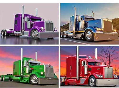 SHEGZHUC 4 Pack Diamond Painting Erwachsene Amerikanischer Truck, 40x30cm Diamant Malerei Bilder Auto, Mosaik Stickerei Kreuzstich Kunst Geschenk, Wanddekoration für Schlafzimmer Wohnzimmer