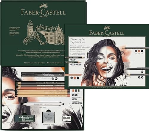 FABER-CASTELL 112925 - Zeichenset Discovery 17-teilig, inkl. Polychromos, Pitt Pastell und Kohlestifte, Künstlerbedarf für Einsteiger