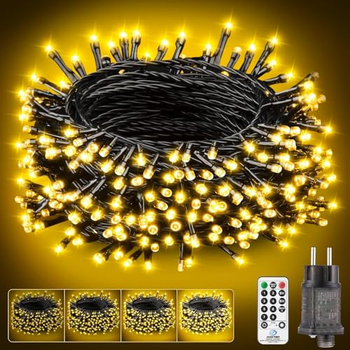 LaiTeny Lichterkette Weihnachtsbaum Innen Außen Strombetrieben - 15M 150LED 8 Modi Dimmbar Wasserdicht Weihnachtsdeko Aussen Lichterketten mit Fernbedienung Timer für Balkon, Garten, Hochzeit, Party