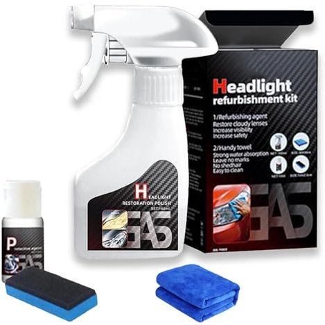 fjaldjfu Scheinwerfer Aufbereitung Flüssigkeit Set 180ml, Headlight Restoration Kit, Headlight Reparaturspray, Auto Scheinwerfer Politur Spray Für Reinigt Und Poliert Vermattete Vergilbte (1)