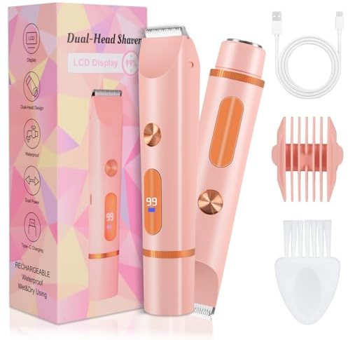 Intimrasierer für Frauen, TOSZOLY 2-in-1 Elektrischer Rasierer Damen mit USB-C-Laden, Lady Shaver für Damen IPX7 Wasserdicht Nass und Trocken Bikini Trimmer für Gesicht Körper Bein Bikini
