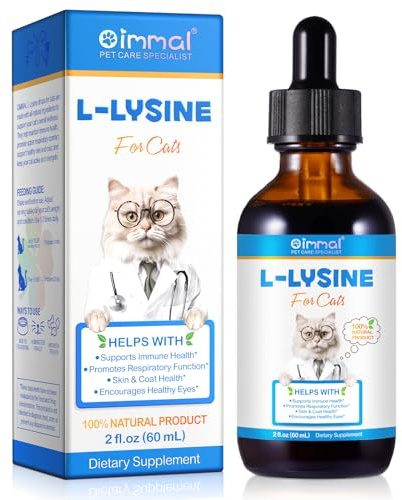Oimmal L-Lysine for Cats, Immune Support Drops for Cats Support Respiratory Function, Sneezing & Runny Nose - Pet Liquid Supplement for Eye Function & Cat Skin Coat - Chicken Flavor, 2 fl oz / 60 ml