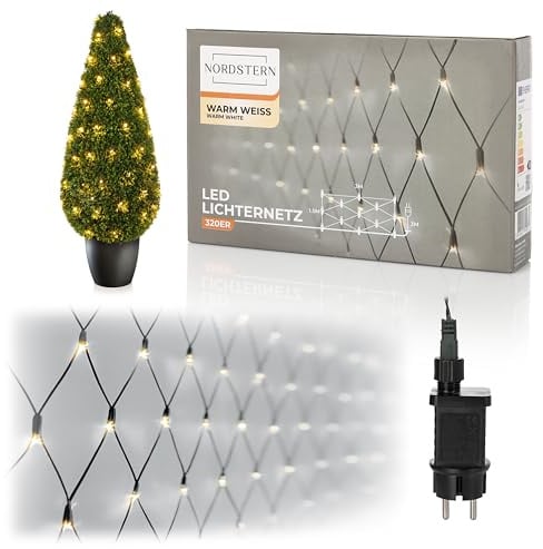 Nordstern LED Lichternetz Warmweiß 320 LEDs - Lichtervorhang Beleuchtung für Innen & Außen 3 x 1,5 m - Lichterkette für Buchsbaum, Weihnachtsbeleuchtung oder Sternenhimmel