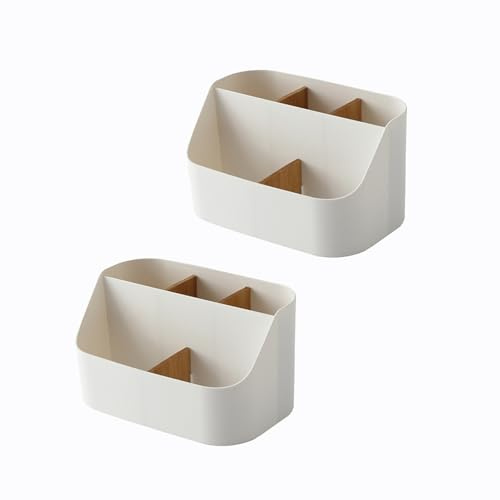 Hachera 2 Boîte Rangement Plastique avec cloisons Bambou, Porte-brosses à Dents pour Bains, Organisateurs Bureau Multifonctionnels Détachables, pour la et Le Bureau, la Salle de Bain, la Salon