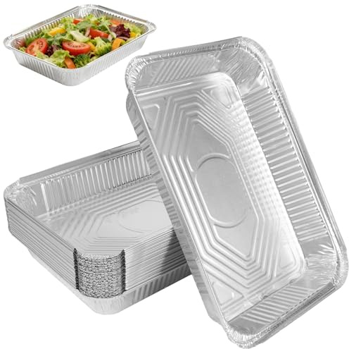 30 Pack Aluminium Foil Trays 31x21x5cm, Disposable Baking Pans for Oven BBQ | 2200ml capacity, sturdy design, freezer safe, party/catering/food storage, oven & BBQ safe, disposable foil pans