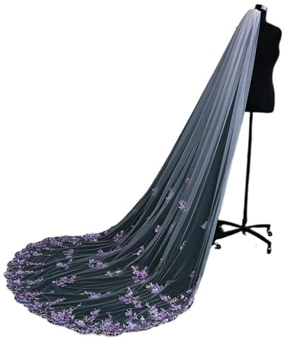 Schleier braut Braut Kopfschmuck Lange Lila Spitze Hochzeit Brautschleier Party Zubehör zum Verkleiden