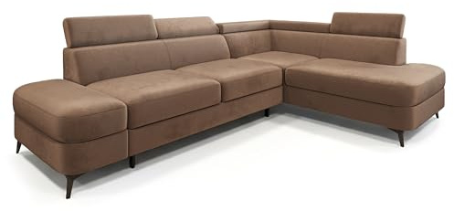 Masseno Ecksofa AVISE M R-S mit Schlaffunktion L-Form, Klassisch Sofa mit Bettkasten, Wohnzimmersofa, Couch, Soffa, Bettsofa, Couchgarnitur - Beige, Monolith 09